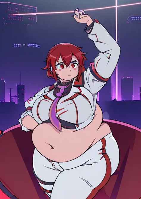 ((best quality, 4k, 8k, anime girl, masterpiece)), ((((beautiful extremely detailed face)))), (((beautiful eyes, red eyes))), cinematic lighting, ((perfect anatomy)), (((chubby, SSBBW, tall, very thick legs, ultra thick, (((extremely huge belly, very round...