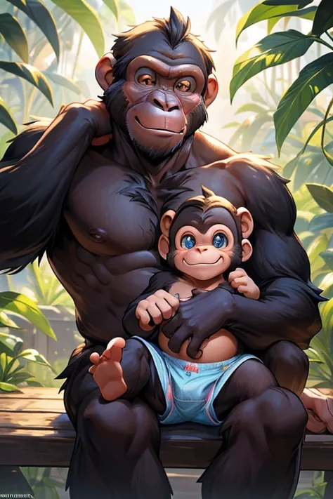 1 cheeky chimp family,1 baby chimpanzee,1 mother chimpanzee,1 father chimpanzee,thick diapers,adorable,playful,cute,mischievous,...