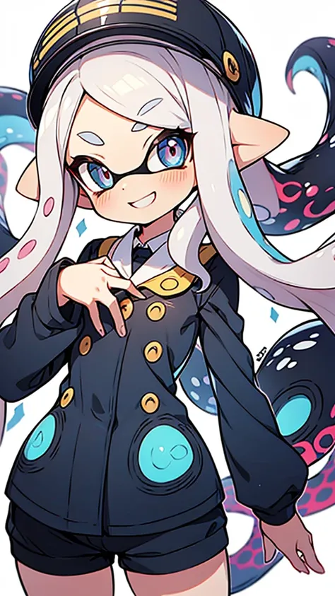 big-breasted anime-style beautiful girl with a splatoon-like vibe,flat illustration,octopus girl, hair like octopus, anime girl, super smile,ultra detailed, ultra cleared,