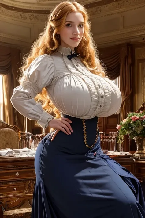 looking aside, medium cowboy shot, [angled view], (candid), joy, fun, cute, [[smile]], (young Jessica Chastain:0.75), (Noble noble lady of the 19th century), (extremely tall busty skinny araffe slim young Irish woman), beautiful symmetric eyes, (ultra cons...