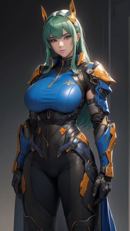 1 girl, big breasts, 11:23(((Best quality at the best price: 1.4))),（Solid color background），（Raise hand gesture），(Unbeatable masterpiece), (hiper HD),(Hyper-realistic CG 8k)、（bottomless），（light green hair），（One hand crossed on the waist），（looking at the c...