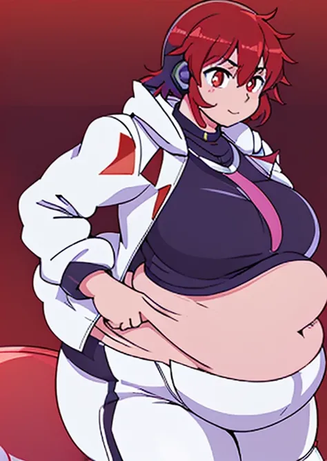 ((best quality, 4k, 8k, anime girl, masterpiece)), ((((beautiful extremely detailed face)))), (((beautiful eyes, red eyes))), cinematic lighting, ((perfect anatomy)), (((chubby, SSBBW, tall, ultra thick, (((extremely huge belly, very round belly, huge bulg...