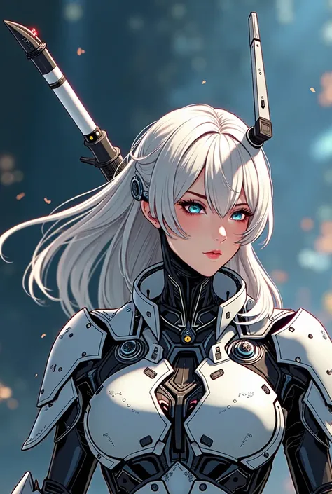 a woman in a futuristic outfit with a futuristic helmet and a futuristic sword, trending on cgstation, trending at cgstation, portrait knights of zodiac girl, cute cyborg girl, perfect android girl, portrait anime space cadet girl, beutiful girl cyborg, gi...