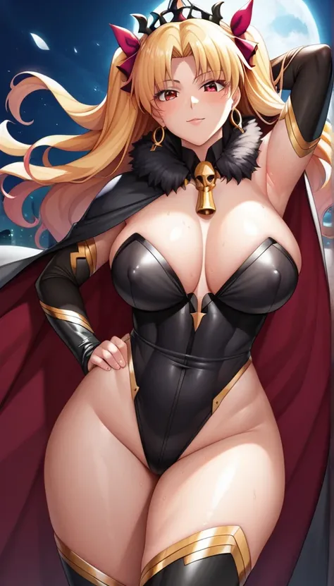 (anime art style:1.0), 2d, masterpiece, best quality, very aesthetic, absurdres, dynamic shadows, atmosferic, outdoor, night, wind, 1 girl, beautiful woman, beautiful body, beautiful face, body heat, curvy, huge breasts, huge ass, seductive look, seductive...