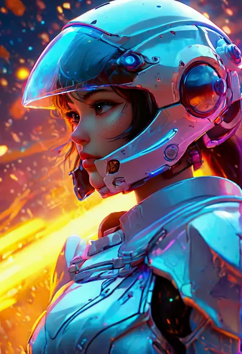 a woman in a futuristic outfit with a futuristic helmet and a futuristic sword, trending on cgstation, trending at cgstation, portrait knights of zodiac girl, cute cyborg girl, perfect android girl, portrait anime space cadet girl, beutiful girl cyborg, gi...