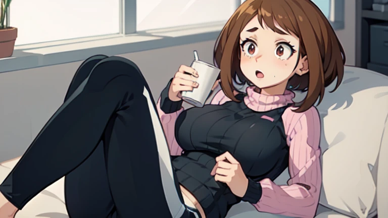 Ochaco Uraraka、Sports leggings、I Cup、 Open chest knit sweater、Areola flicker、
feet、Erotic