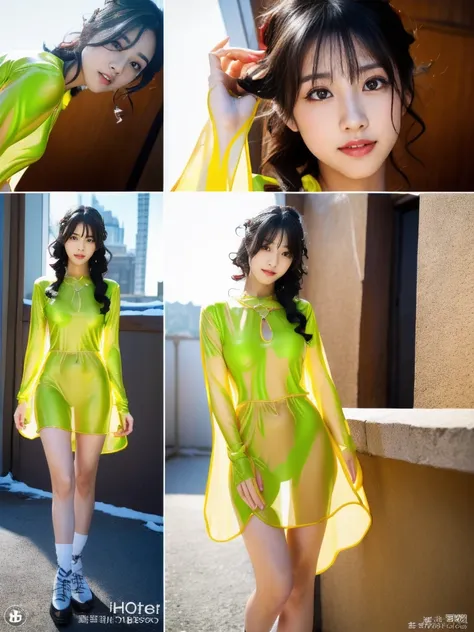 ((a woman)), 美丽脸庞的sexy中国华裔女明星,  transparent dress made of melted slime, melted slime adheres perfectly to the skin, wearing a me...