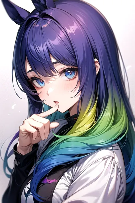 Horse Girl、Rainbow hair colour、Gradient hair texture、Long Hair、Rainbow Eyes、whole body、Cute expression、