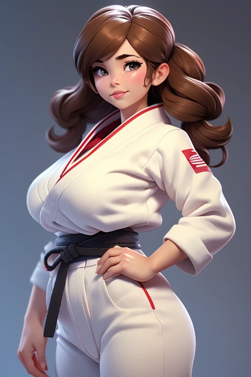 Beautiful Japanese Women、Biggest possible bust、Super huge bust、Narrow waist、Super huge hips、White judo uniform(Her breasts are bulging out)、Black Belt、Olympic Judo Stadium、((Best Quality))