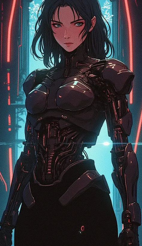 full body shot, ciri from witcher3 as terminator, futuristic cyberpunk sci-fi, half human half mechanical terminator, detailed facial features, high-tech weaponry, dark moody lighting, glossy metallic surfaces, intricate mechanical details, cinematic drama...