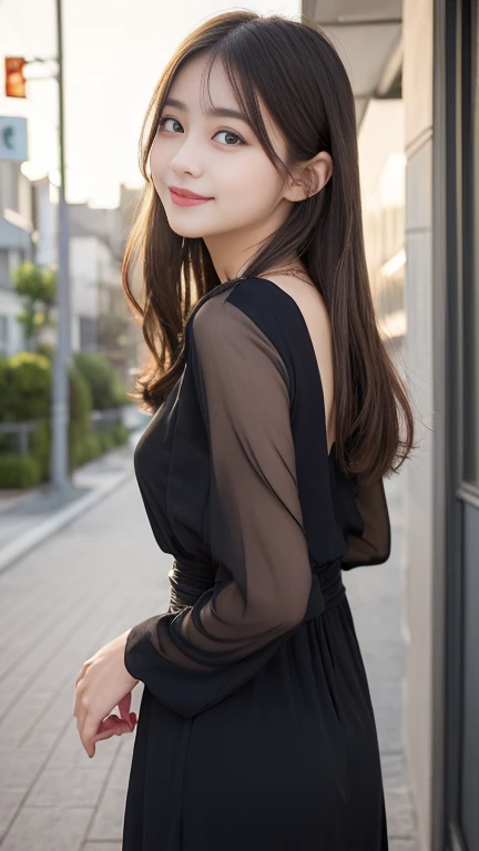 Best Quality, masterpiece, Ultra-high resolution, (Realistic:1.4), Original photo, One girl, An innocent smile, (A very cute face, like a top Japanese idol, (Very beautiful big black eyes), Very beautiful hair), Very beautiful skin, Wearing a very thin, se...