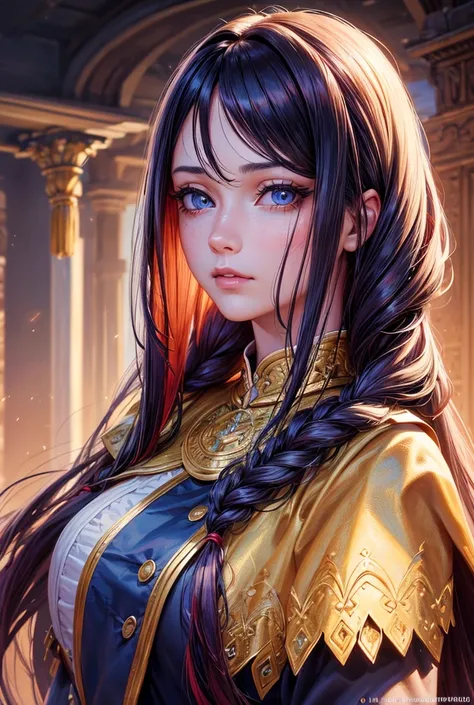 a beautiful girl with long lilas  hair, blu eyes, wearing a red pirate outfit, large and prominent breasts, detailed intricate face, long braided hair, photorealistic, high quality, 8k, masterpiece, (best quality,4k,8k,highres,masterpiece:1.2),ultra-detail...