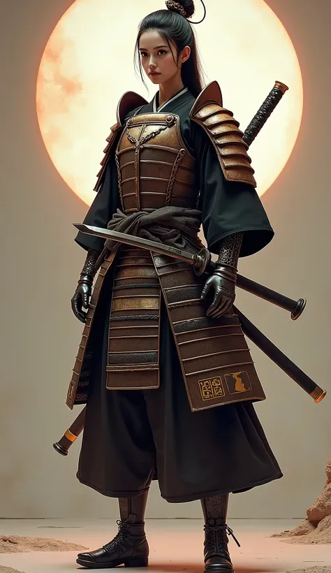 a female japanese samurai full body, full height 