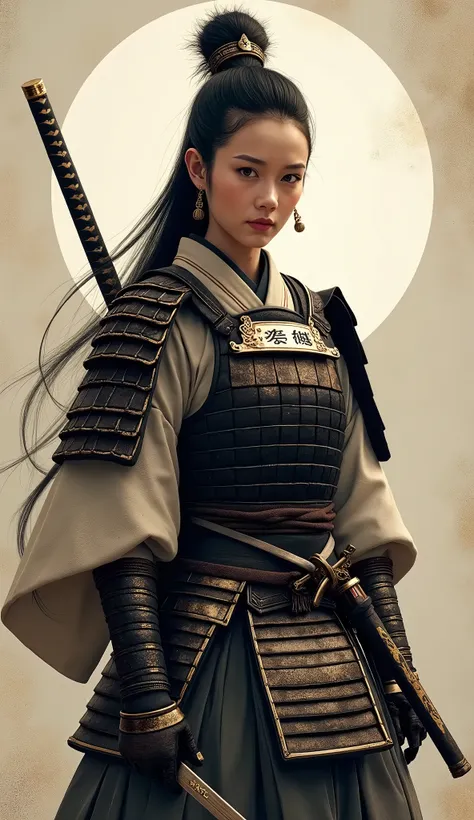 a female japanese samurai full body, full height 