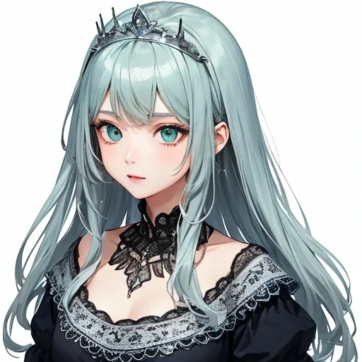 ((best quality)), ((masterpiece)), (detailed), 1girl, light green eyes, silver hair, tiara