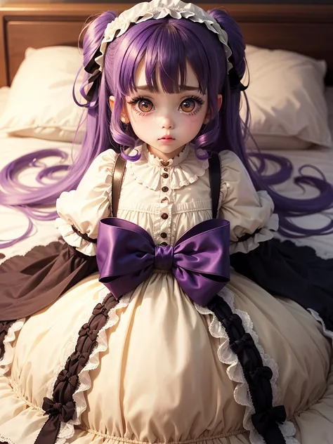 cute little lolita、Girl with kawaii lolita style、Bob Hair、lolita、Sweetlolita、Double vertical roll,  Golden Eyes, I want to cry, Purple Hair, 