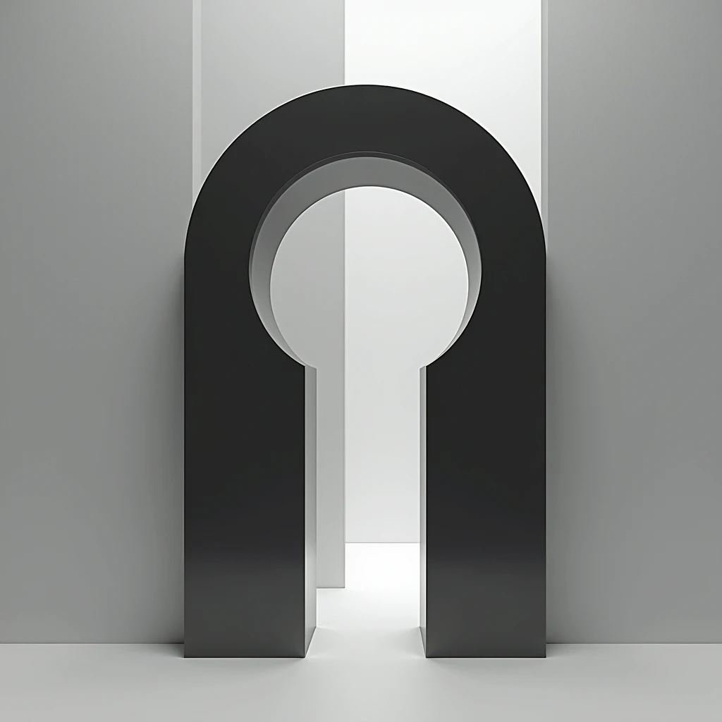 monochrome, Keyhole Icon, conceptual installation art, 3D, digital graphic CG, ultra detailed, absolutely resolution, best quality