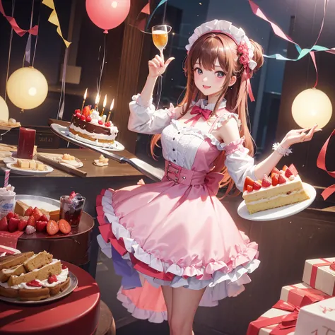 High resolution、High image quality、Fantastic birthday cake、CG、8k、Girl making a cake、