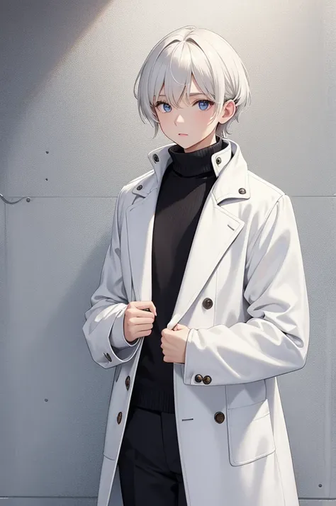 white turtleneck sweater, black coat