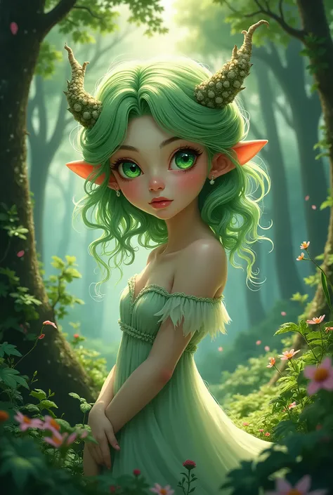 A green eyed one in a forest Disney pix style