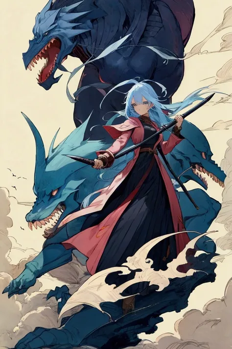 One beautiful girl swordswoman marching with her offering monsters, the protagonist of the game, bright image quality, full color, and the best image quality.