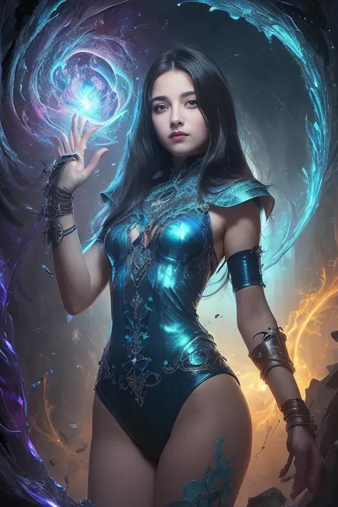 (1 beautiful teenage italian girl:1.6),(Detailed iridescent bodysuit with beautiful fractal or marble design:1.5), Incredible and spectacular scenes, ((High quality)), ((Detailed)), ((Fantasy)), Blue Plasma Brain, Green Plasma Body, (Wearing a gauntlet wit...