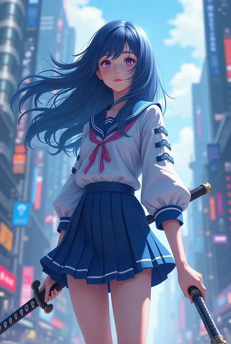 Name: Akira Yamada Age: 
Height: 1,65 m Weight: 55 kg Appearance: Akira has long, wavy dark blue hair., large, expressive violet eyes, and clear skin. She usually wears a Japanese school uniform with a pleated skirt and a jacket with blue and white details...