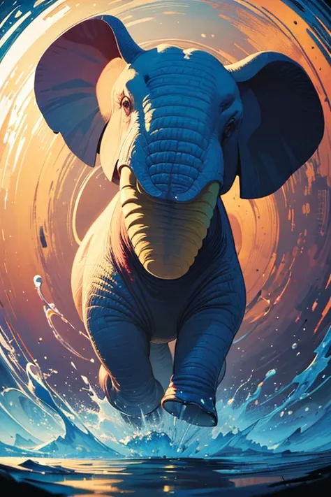 (8k unit wallpaper CG highly detailed, masterpiece of the highest quality, Super detailed), (((Alone))), ((Wide Shot:1.5)), strong zero, holding can, squeans, drinking,rainbow elephant, spoken character, ripples, colorful animal print, 