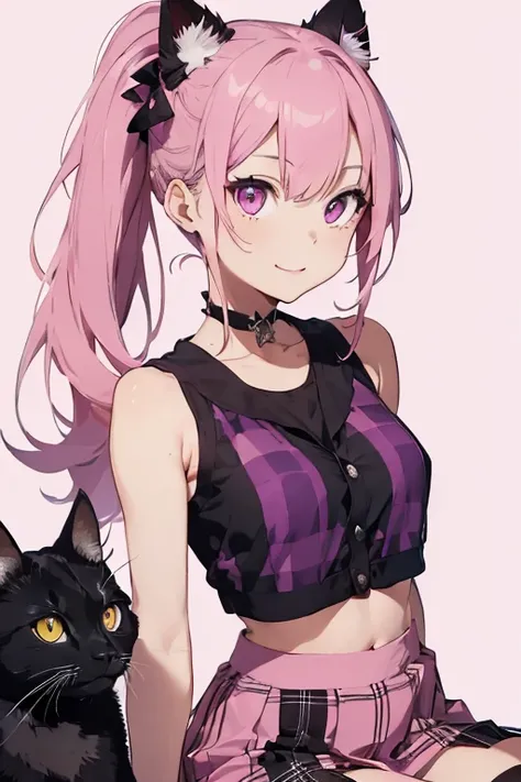 ((best quality)), ((masterpiece)), (detailed), (4k), (8K), 1girl, beautiful anime girl, perfect proportions, glowing face and skin, detailed face, aesthetic hands, light pink lipstick, light purple eyes, (long pink hair and bangs: 1,5), (half ponytail hair...