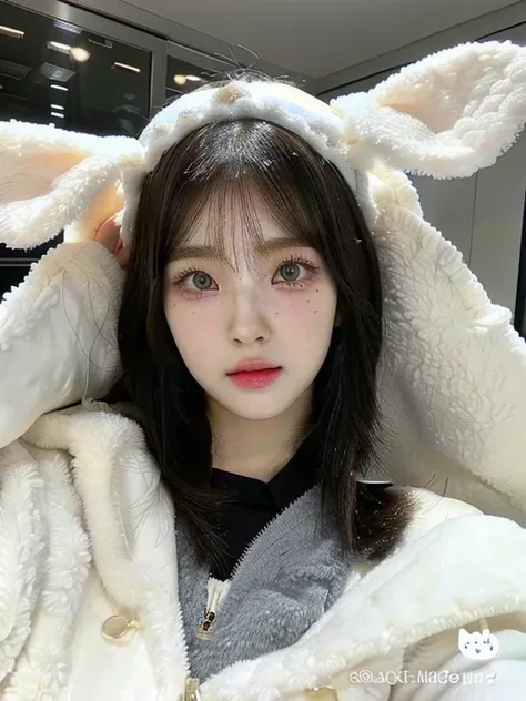 a close up of a person wearing a bunny ears costume and blue like eyes, ultrarealistic sweet bunny girl, lalisa manobal, with lo...