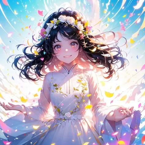 (masterpiece、Please redeem、Please redeem、Beautiful and beautiful:1.2)、(perfect anatomy:1.2)、Milk white straight hair girl、Flower Fairy、Rose Fairy,Roseの花,Rose Costume、A radiant smile、Shining Eyes、Looking into the camera、Flowers and leaves on head、Rose、Roseに...