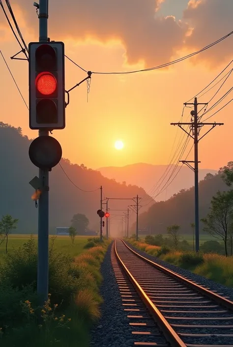 there is a railway crossing with a railway crossing signal on the side, Traveling in the Japanese countryside, Heading into the sunset, Countryside in Japan, Taken with a Sigma 2.0mm f 1 lens.. 4, photograph taken in 2 0 2 0, The photo was taken in 2020., ...