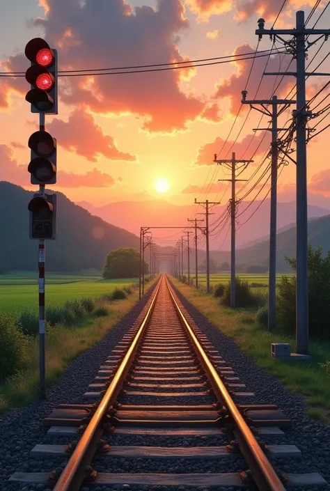 there is a railway crossing with a railway crossing signal on the side, Traveling in the Japanese countryside, Heading into the sunset, Countryside in Japan, Taken with a Sigma 2.0mm f 1 lens.. 4, photograph taken in 2 0 2 0, The photo was taken in 2020., ...