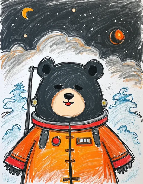 (cute cartoon style:1.3), (((close-up of mighty bear sleeping on soft clouds))), (full sleek cyberpunk spacesuit:1.2), ((open he...