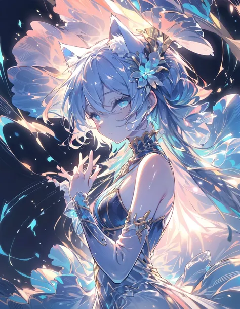 ,  forest, In the water, Close your eyes, , ((masterpiece, Best Quality:1.5)), ((Beautiful and detailed cat aqua eyes:1.2)), cat ears, Pale skin, Small breasts, Beautiful Hands, Beautiful fingers, Simple negative