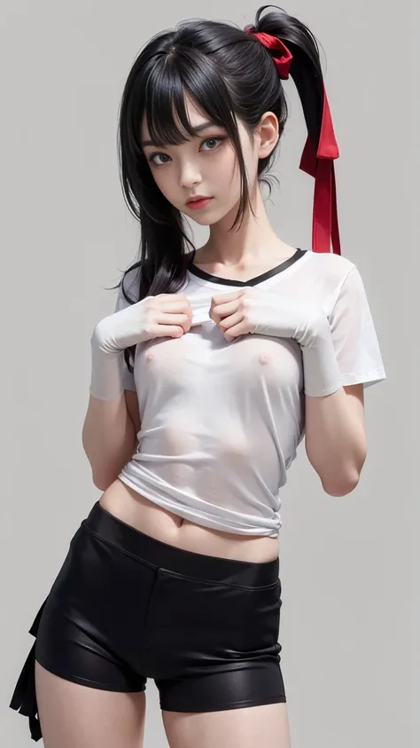 Super beautiful shining eyes、(((realisitic)))a picture, ​masterpiece, top-quality, 1girl in, a slender waist, top-quality, pale-skinned, Black background, (Face and eye details:1.1), Unique, red blush, ((full of shyness)), extremely delicate and beautiful ...