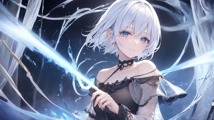 Ultra HD,Look at the viewers, and, 20 years old, 非常にShort Hair, Long bangs between the eyes, Pale blue eyes, Very detailed,(masterpiece、Best Quality),Gray Hair、Laughter、wonderful, Silver Hair, iris, Small face、明るいsmile、(Detailed face) ,Professional Lightin...