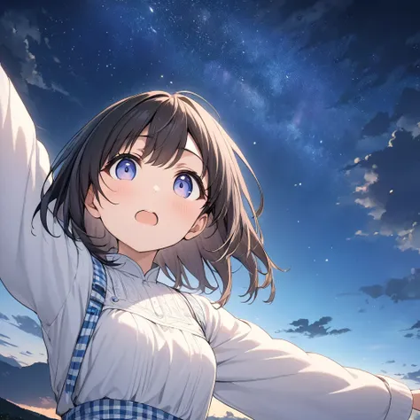 absurd, high resolution, (official art, beautifully、aesthetic:1.2), close view, raise your arms from below 1girl, bright sky, a ...