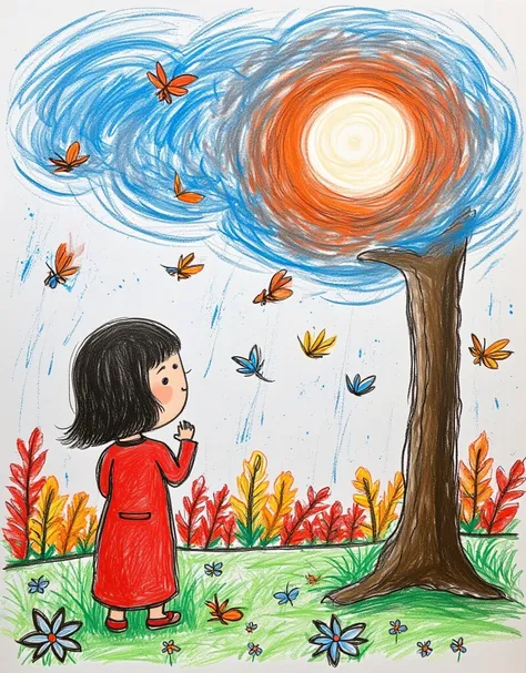 Child standing by the window，View of the night sky，Chibi，charcoal，Acrylic painting，Colored pencils，Masterpieces，masterpiece，Ultra HD，Extreme details，wallpaper，，curls，cry，panda，spacecraft，Big Tree，clock，grassland，Starry Sky，Looking up，Full body portrait