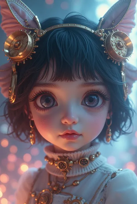 a surreal steampunk anime dreamlike child in a fantasy rpg scenario, detailed face with beautiful eyes, detailed lips, long eyelashes, intricate mechanical gears, glowing ethereal lights, pastel colors, cinematic lighting, fantasy landscape, (best quality,...