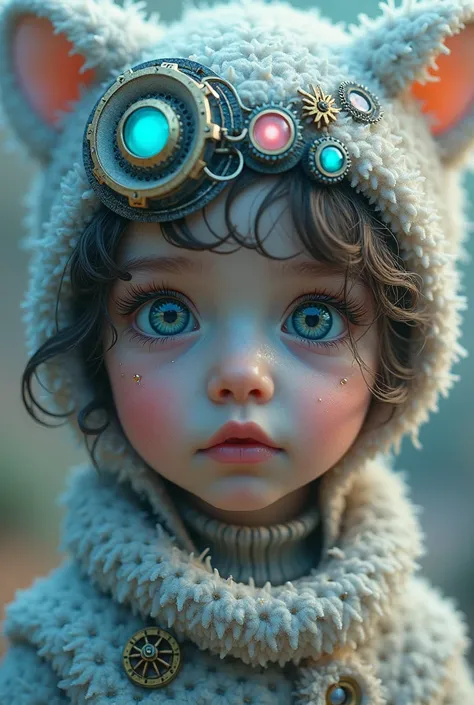 a surreal steampunk anime dreamlike child in a fantasy rpg scenario, detailed face with beautiful eyes, detailed lips, long eyelashes, intricate mechanical gears, glowing ethereal lights, pastel colors, cinematic lighting, fantasy landscape, (best quality,...