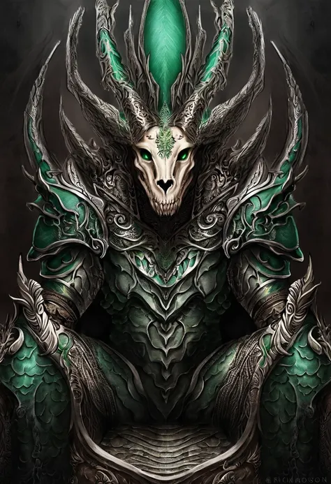 fking_scifi anthropomorphic Komodo Dragon King. Show your whole body. The skin color is blue-green. The presence of horns on the head. Armor with intricate details. Rich in scale texture. Professional studio photos. Extremely realistic, intricate details. ...