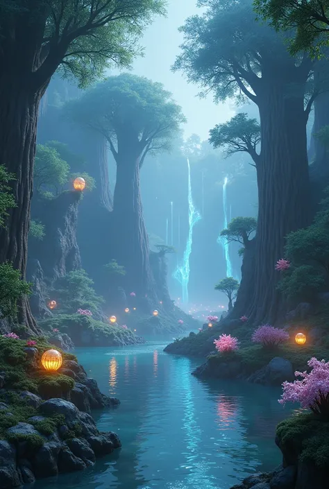 Generate a 3D image of an enchanted world similar to the theme of the first Avatar movie .