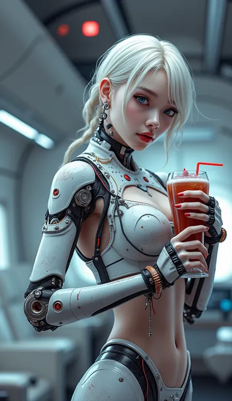 (32K:1.9, Cyber Expressions:1.9, Best Quality, masterpiece, Ultra-high resolution), Perfect Dynamic Configuration:1.3, Detailed skin and face textures:1.3, (Futuristic airplane interior, Lots of futuristic high-tech gadgets:1.3, Professional high angle cam...