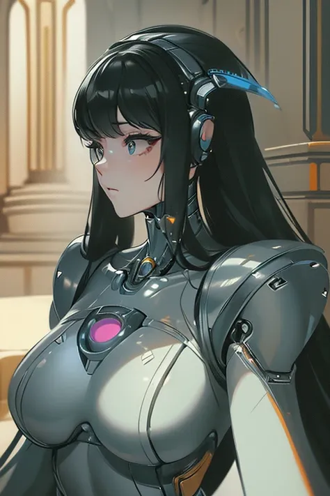 (masterpiece),(Highest quality),(Super detailed),(Best illustrations),(Best Shadow),(Absurd),(Detailed Background),(so beautiful), 16K, 8K, 4K,(Best Shadow),robotization,woman ,big bust,Robot Joint ,Metal skin,Black robot Suit,long hair,a black robot suit ...