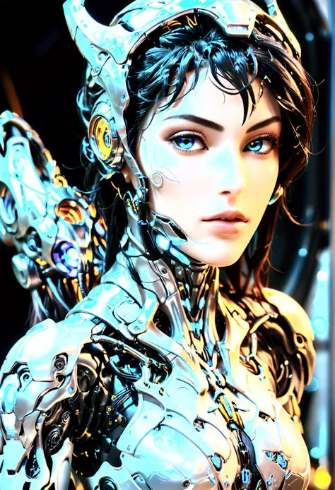 arafed woman in a silver outfit posing on a black stand, gynoid cyborg body, echo from overwatch, biomechanical oppai, silver eyes full body, pvc poseable, of a beautiful female warframe, gynoid body, cyborg goddess in cosmos, ( highly detailed figure ), s...