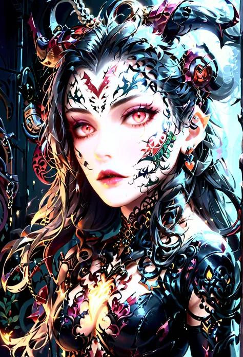 beautiful digital artwork, beautiful digital art, detailed gorgeous face, 10k high quality detailed art, very beautiful digital art, digital art. highly detailed, beautiful detailed body, Create a hyper detailed photograph of a perfectly simetrical tattooe...