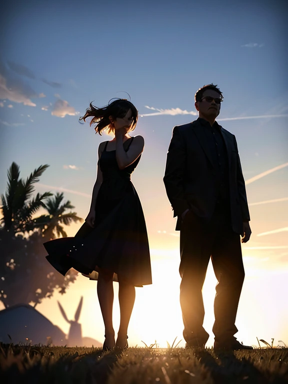 shadows of two people standing in a field with a frisbee, fotografia, shadow play, photoshot, camera photo, couple, female image in shadow, outdoor photo, shadows, long shadow, marketing photo, shadowy, shadowy figures, half body photo, shadow, fully body ...