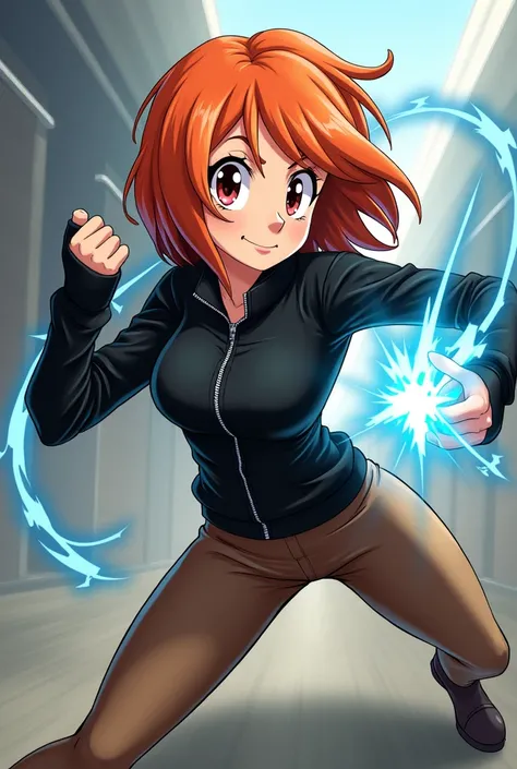 From Disney In Infinity Anime Style Kimberly Ann Possible With Blue Weapon In Mini Fight Kung Orange Hair Cool Evil Black Jacket Zipper Brown Pants 