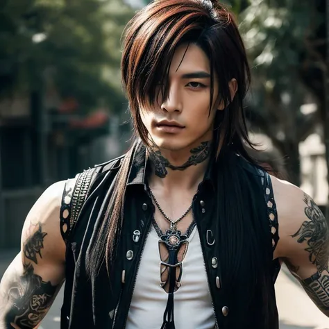 1 man, male, japanese man, visual kai hairstyle, ultra detailed face and body, hyperrealistic, realistic representation, muscula...